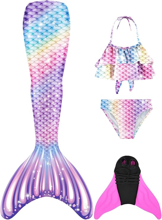 FOLOEO Mermaid Tail for Kids 4 Pieces Set(39),Child Monofin Lite/Pro