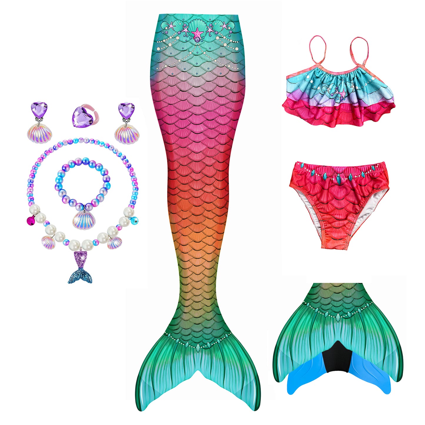 Rainbow Pearl Princess-Mermaid tail for kids
