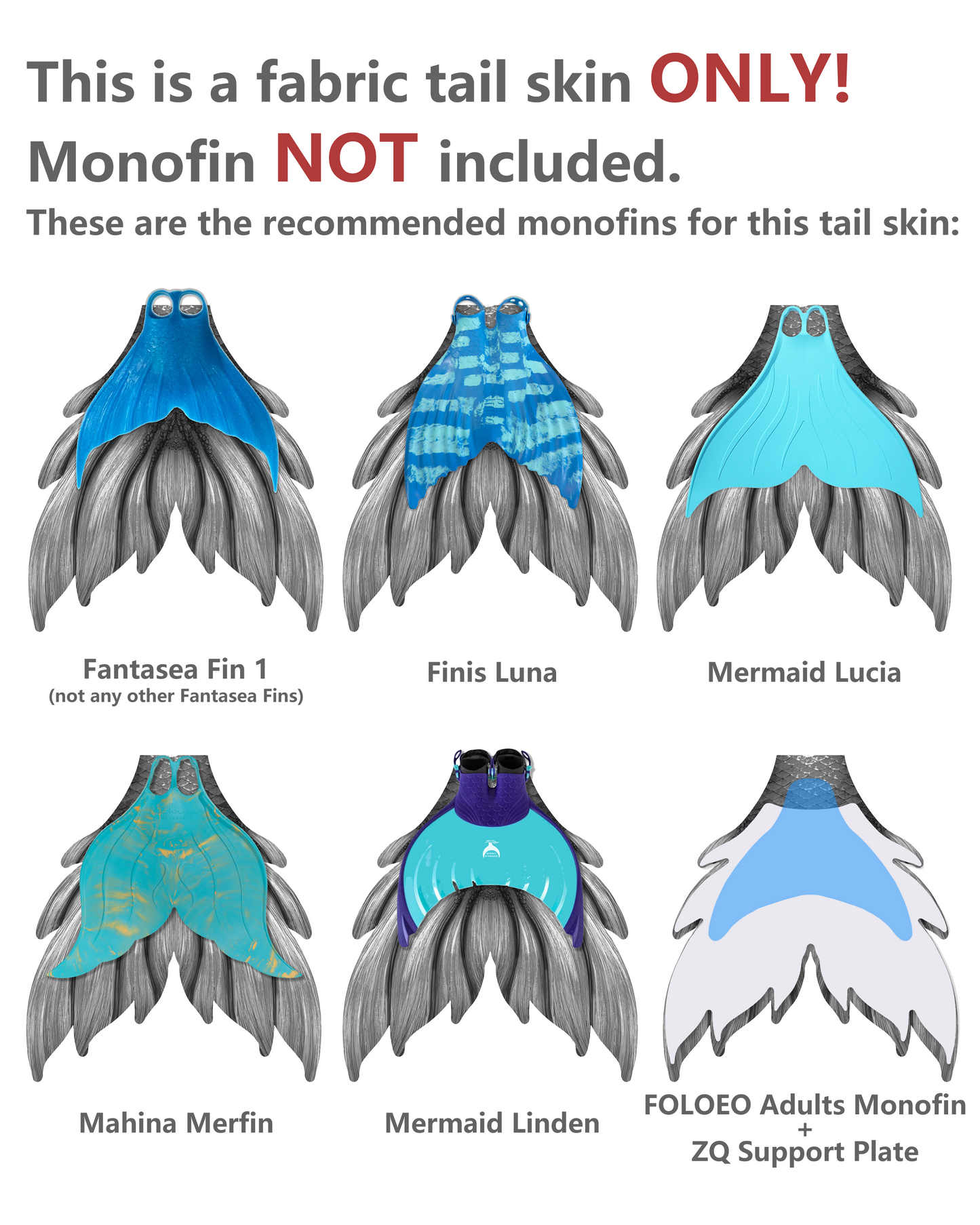 Abyssal Flame Mermaid Tail for Adults (No Monofin) -ZQ04