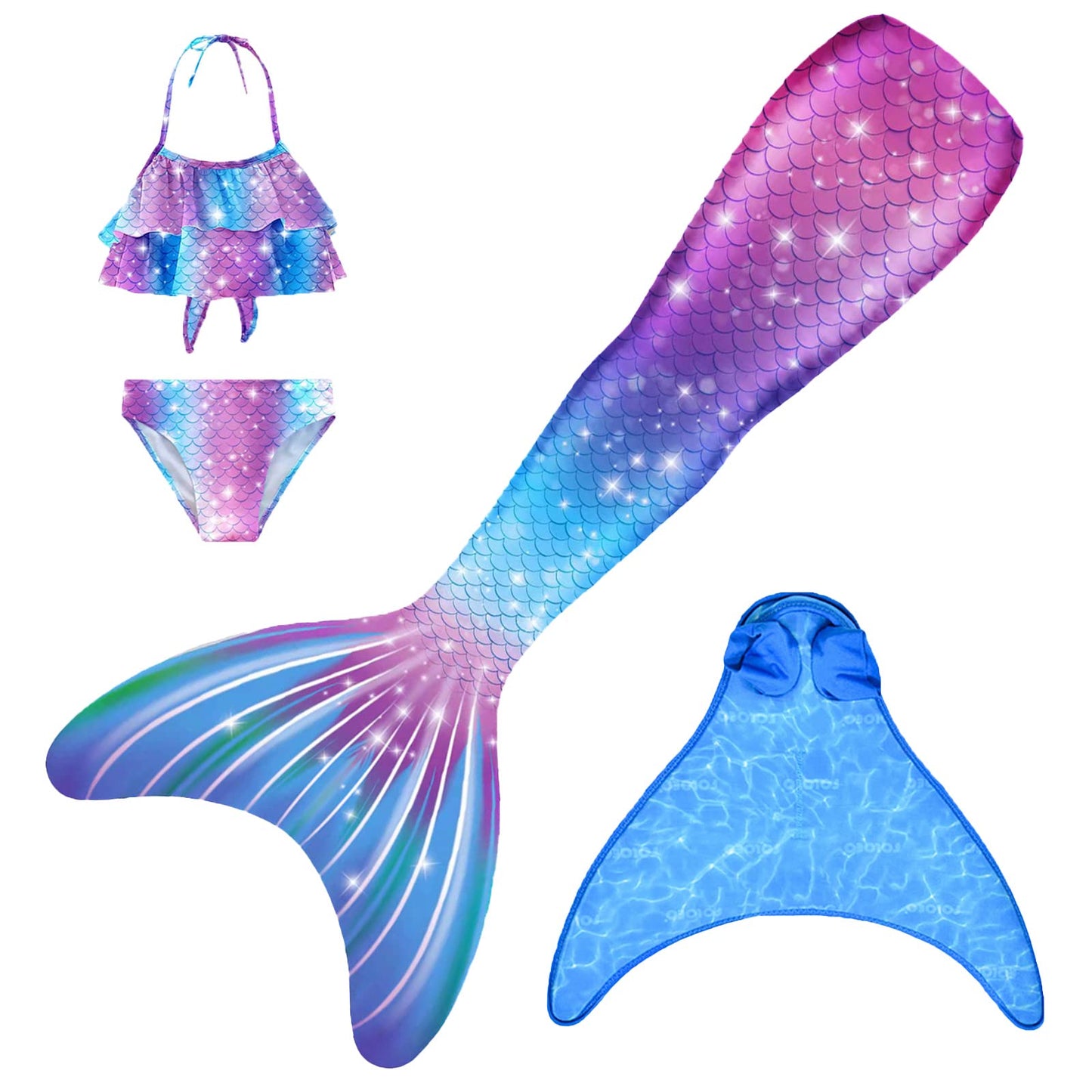 FOLOEO Mermaid Tail for Kids 4 Pieces Set(38),Child Monofin Pro/Lite