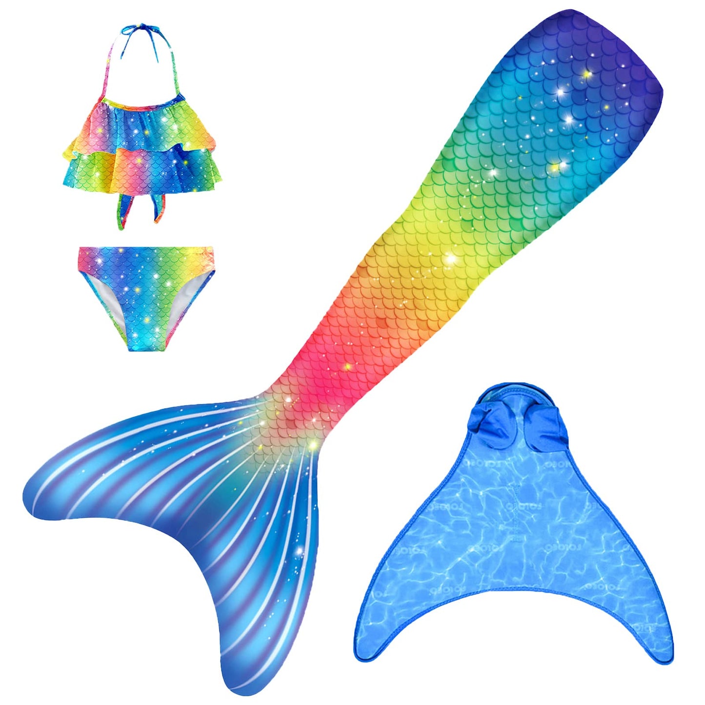 FOLOEO Mermaid Tail for Kids 4 Pieces Set(37),Child Monofin Pro/Lite