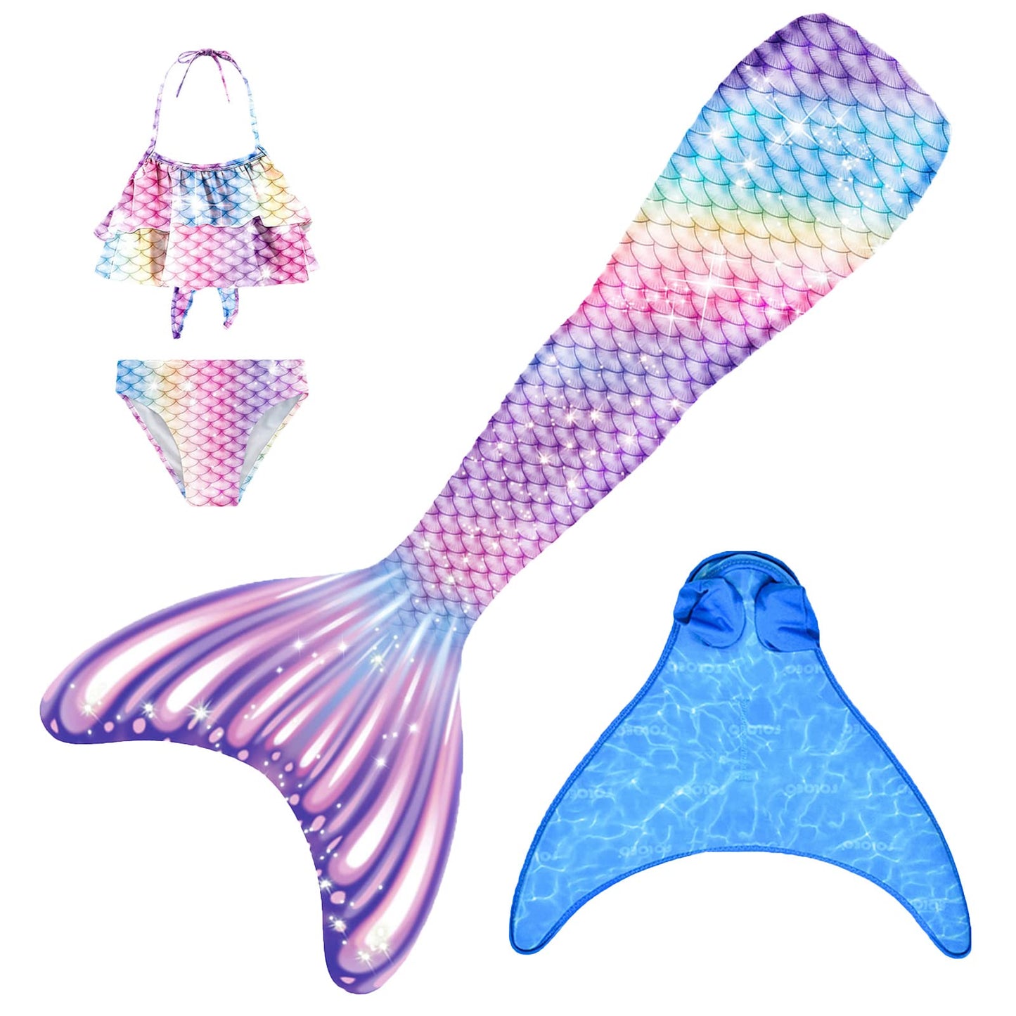 FOLOEO Mermaid Tail for Kids 4 Pieces Set(39),Child Monofin Lite/Pro