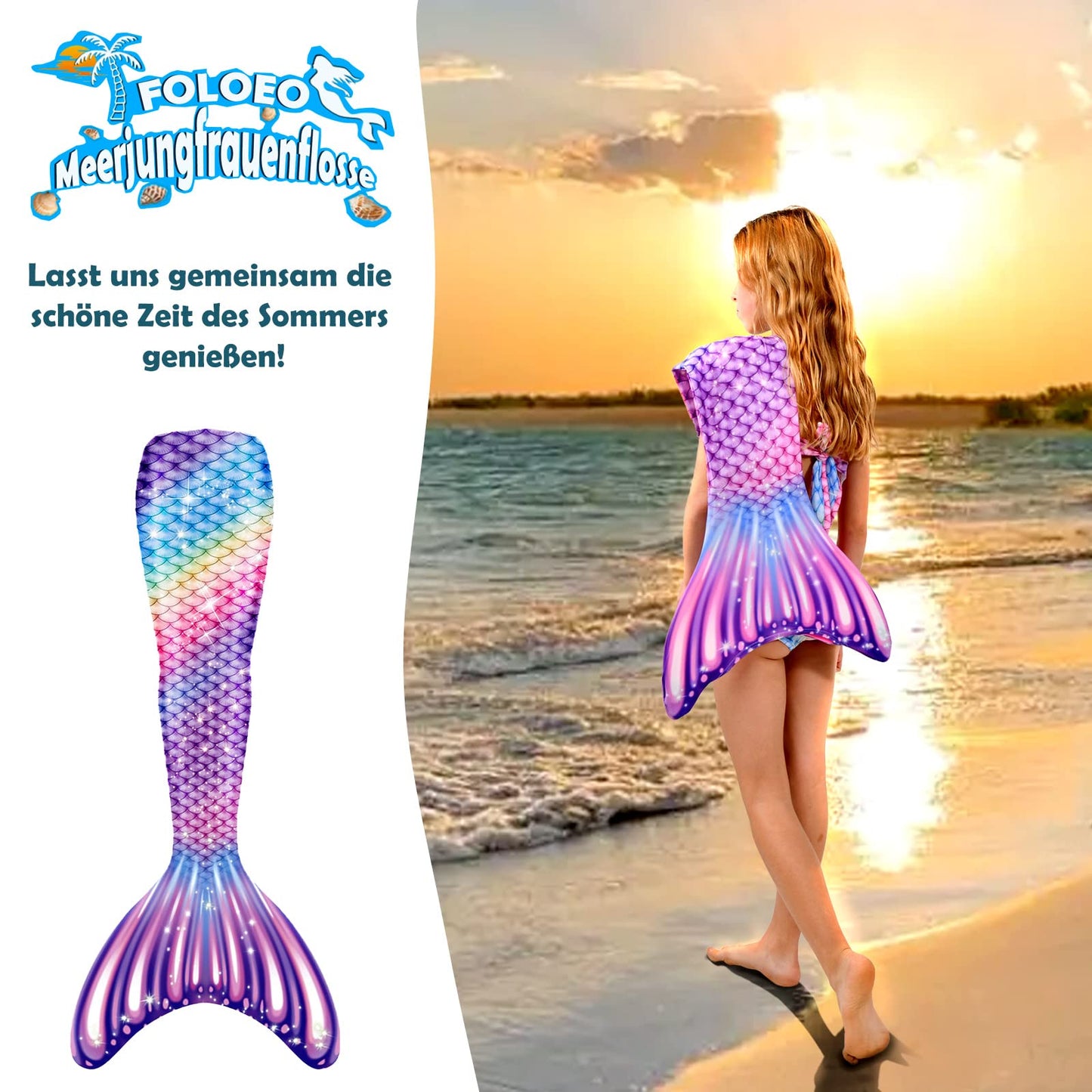 FOLOEO Mermaid Tail for Kids 4 Pieces Set(39),Child Monofin Lite/Pro