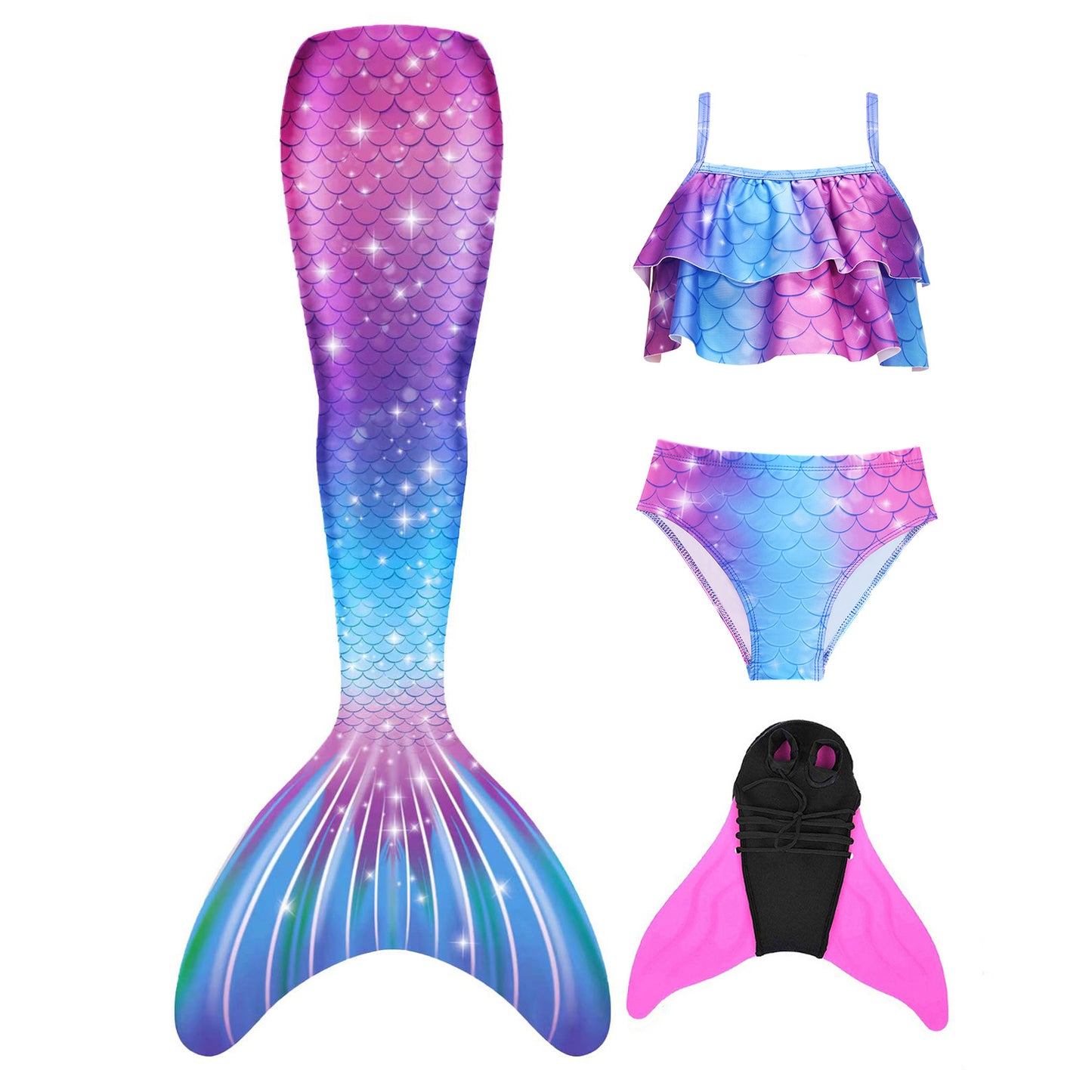 FOLOEO Mermaid Tail for Kids 4 Pieces Set（38），Child Monofin Pro/Lite