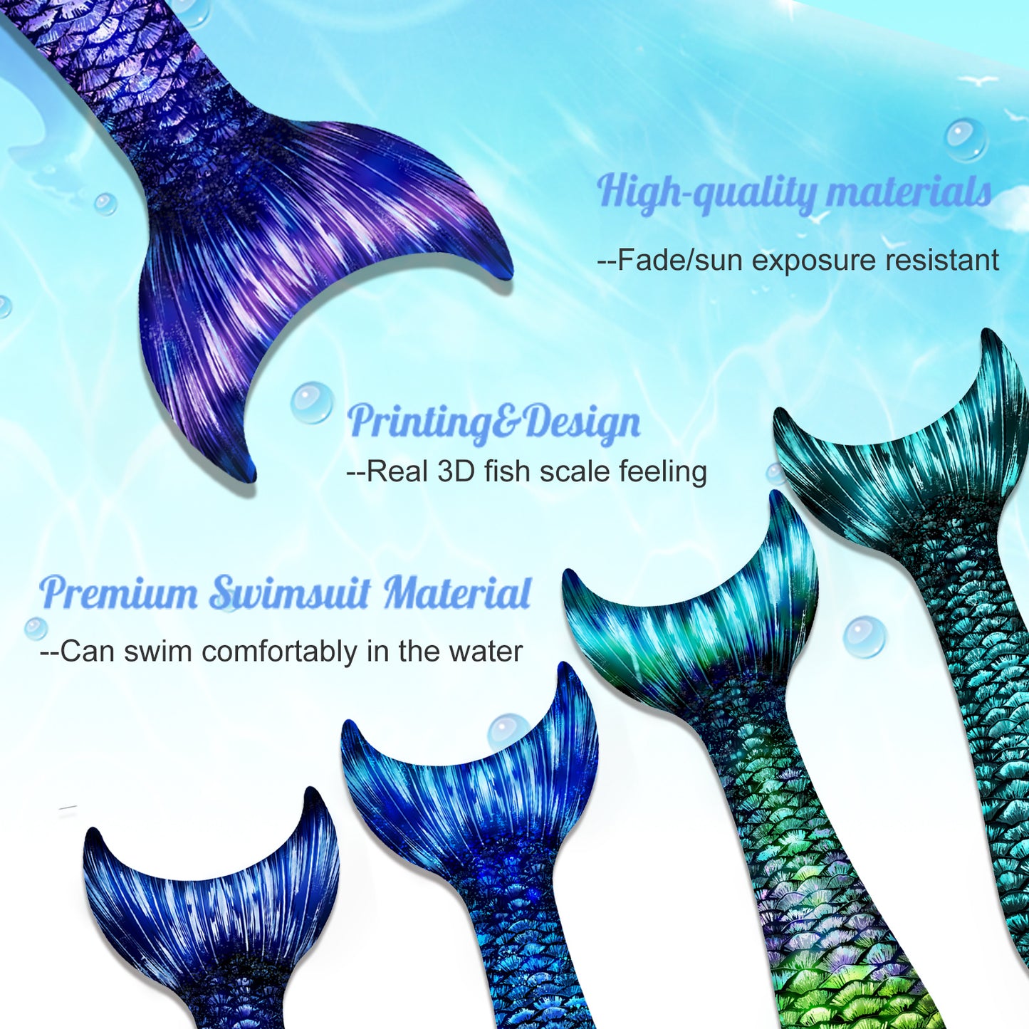 FOLOEO Mermaid Tails for Girls Swimming, No Monofin, Kids Swimsuits