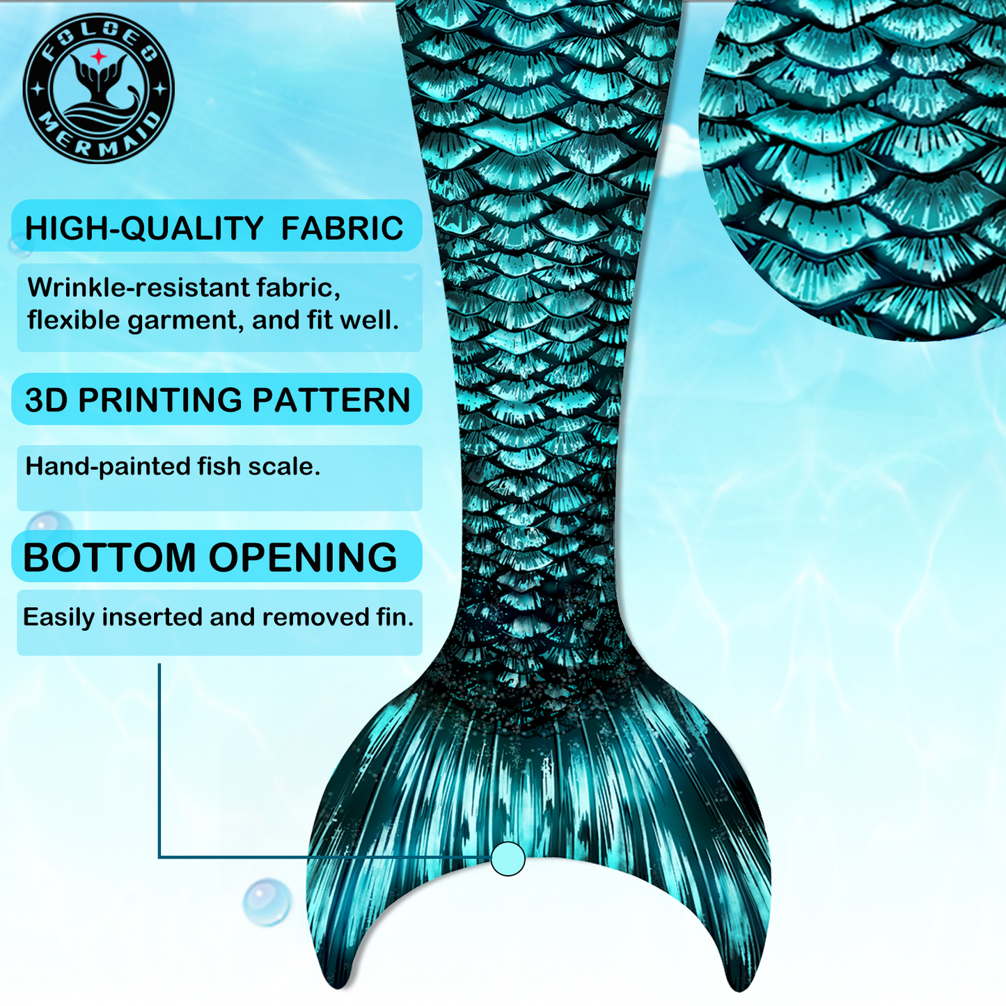 FOLOEO Mermaid Tails for Girls Swimming, No Monofin, Kids Swimsuits