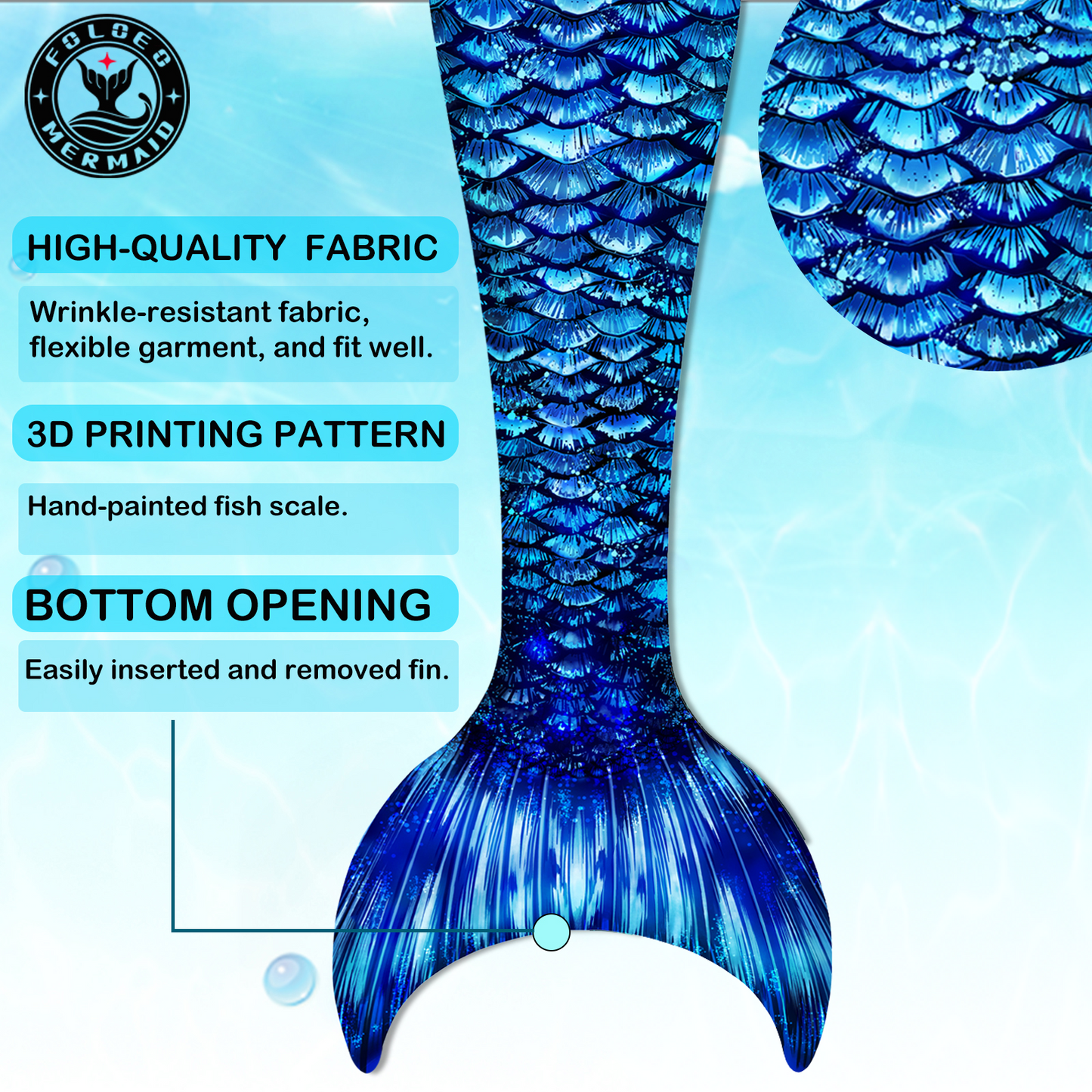 FOLOEO Mermaid Tails for Girls Swimming, No Monofin, Kids Swimsuits