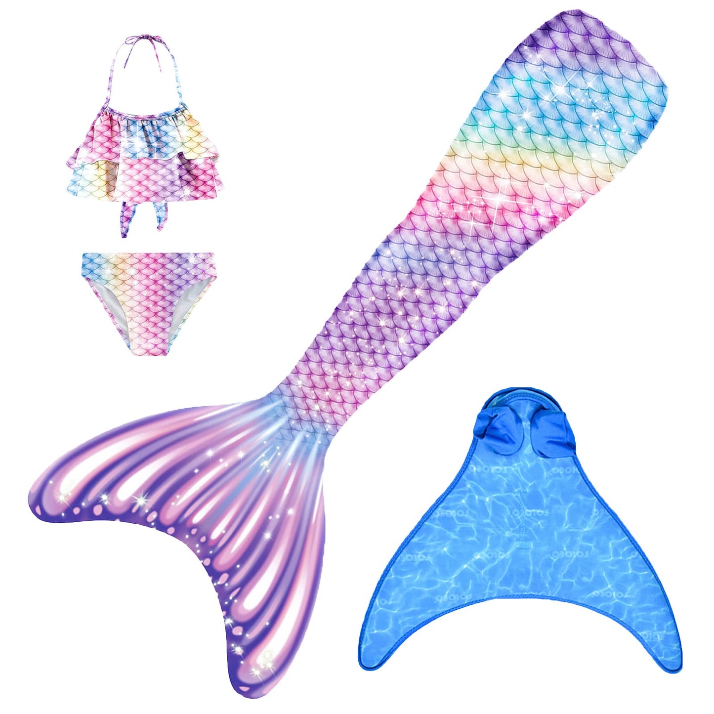 FOLOEO Mermaid Tail for Kids 4 Pieces Set（36-40），Child Monofin Lite