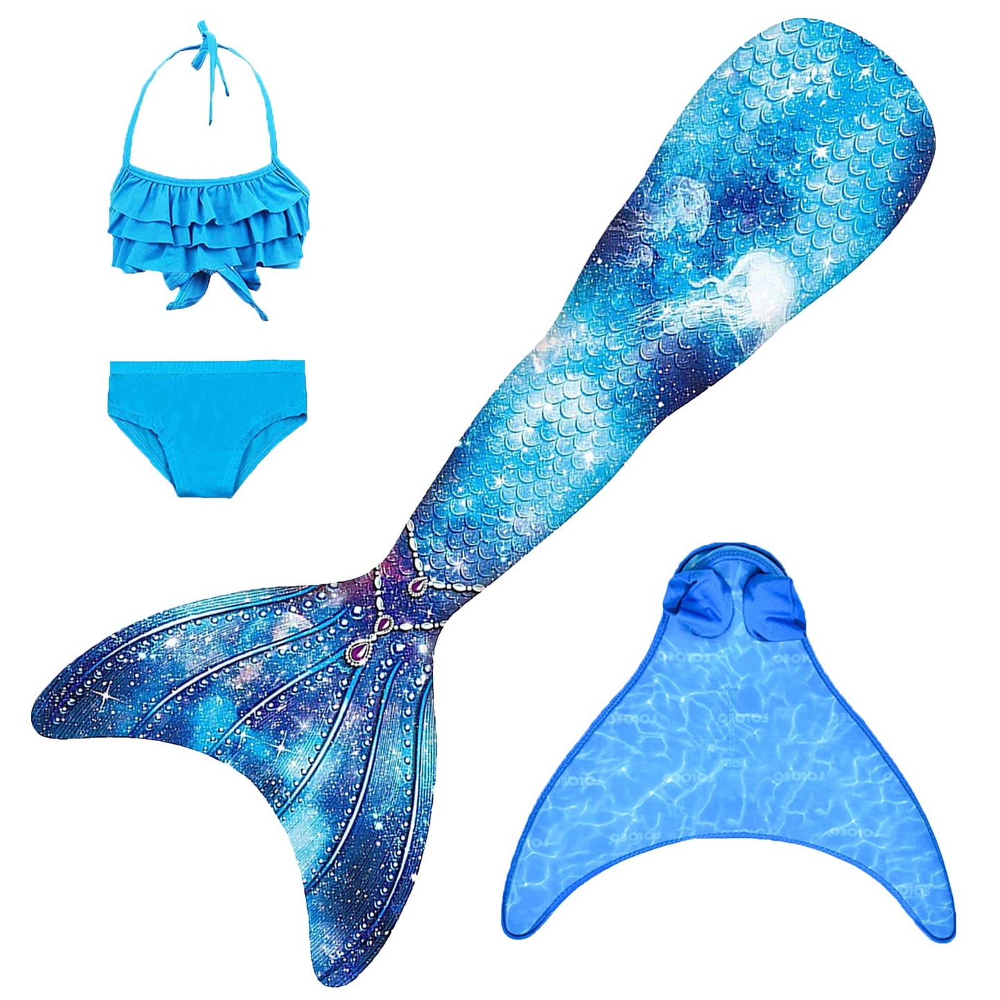 FOLOEO Mermaid Tail  for Kids 4 Pieces Set（1），Child Monofin Lite/Pro