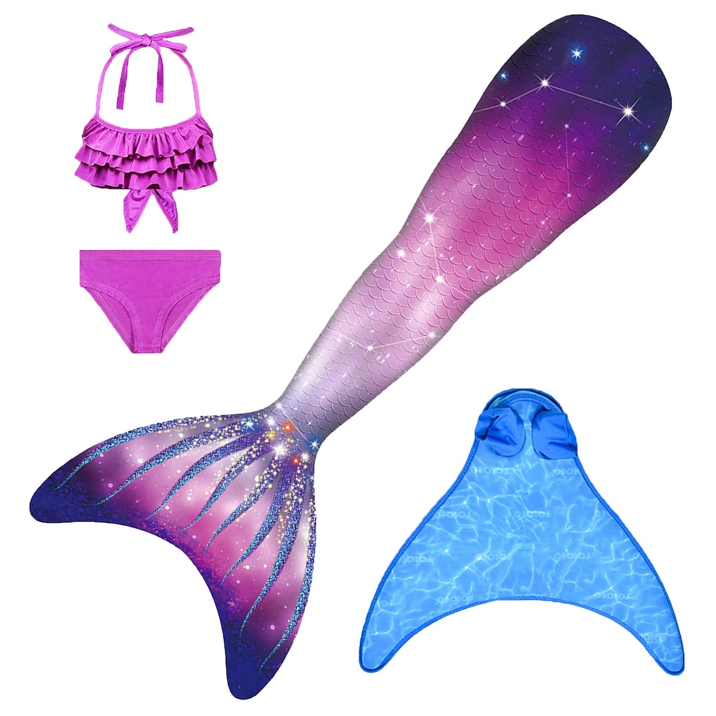 FOLOEO Mermaid Tail  for Kids 4 Pieces Set（1-3），Child Monofin Lite