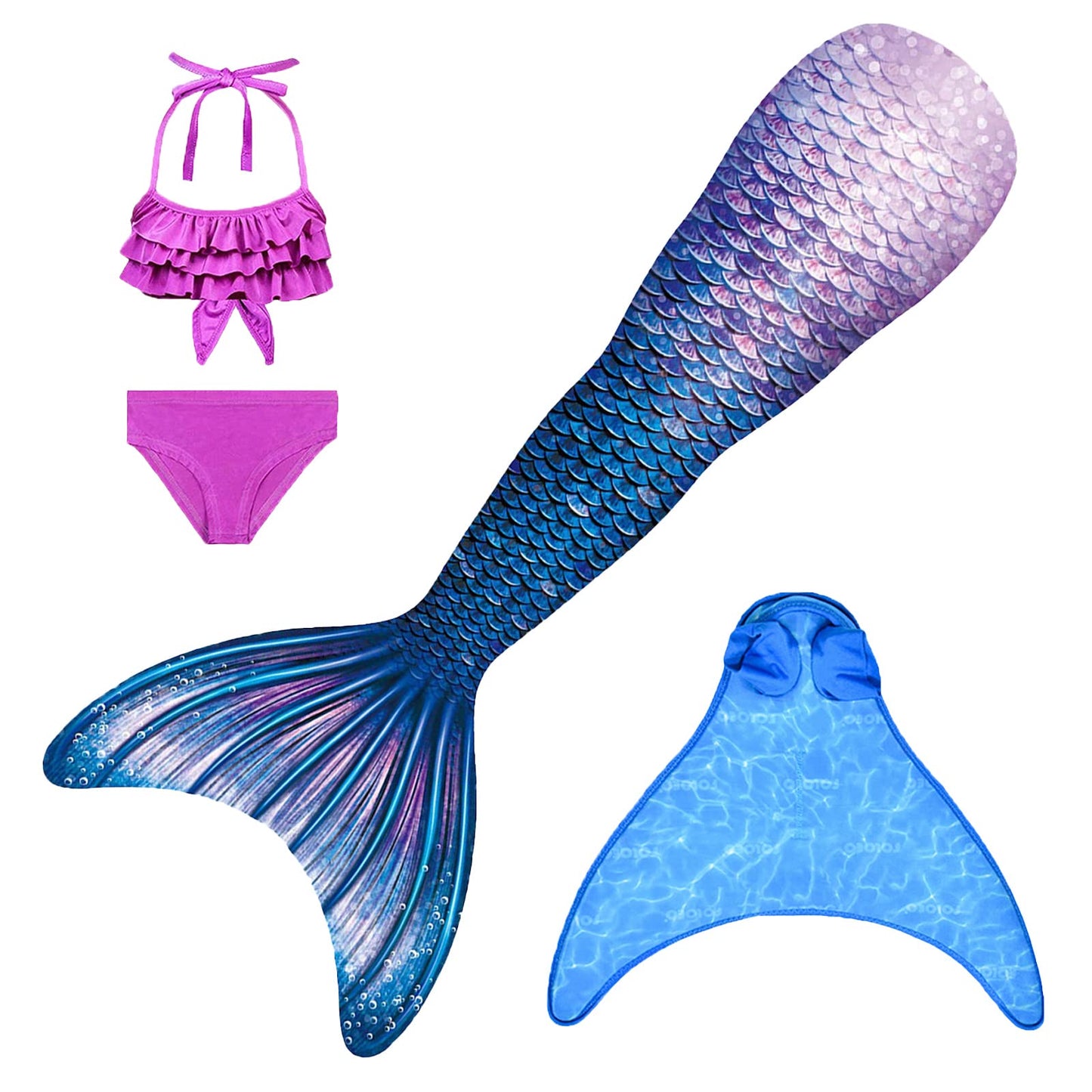 FOLOEO Mermaid Tail  for Kids 4 Pieces Set（1-3），Child Monofin Lite