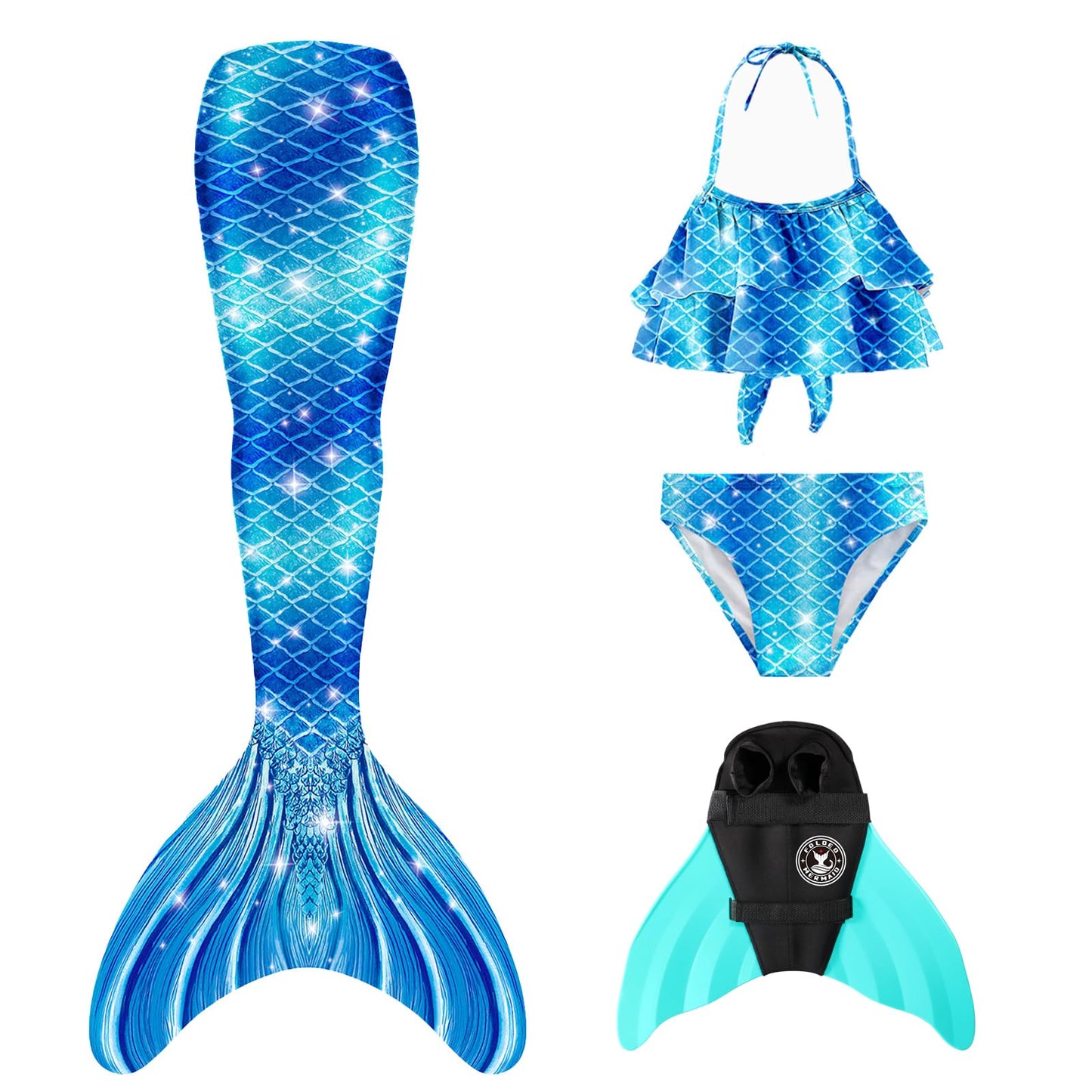 FOLOEO Mermaid Tail for Kids 4 Pieces Set（36），Child Monofin Pro/Lite