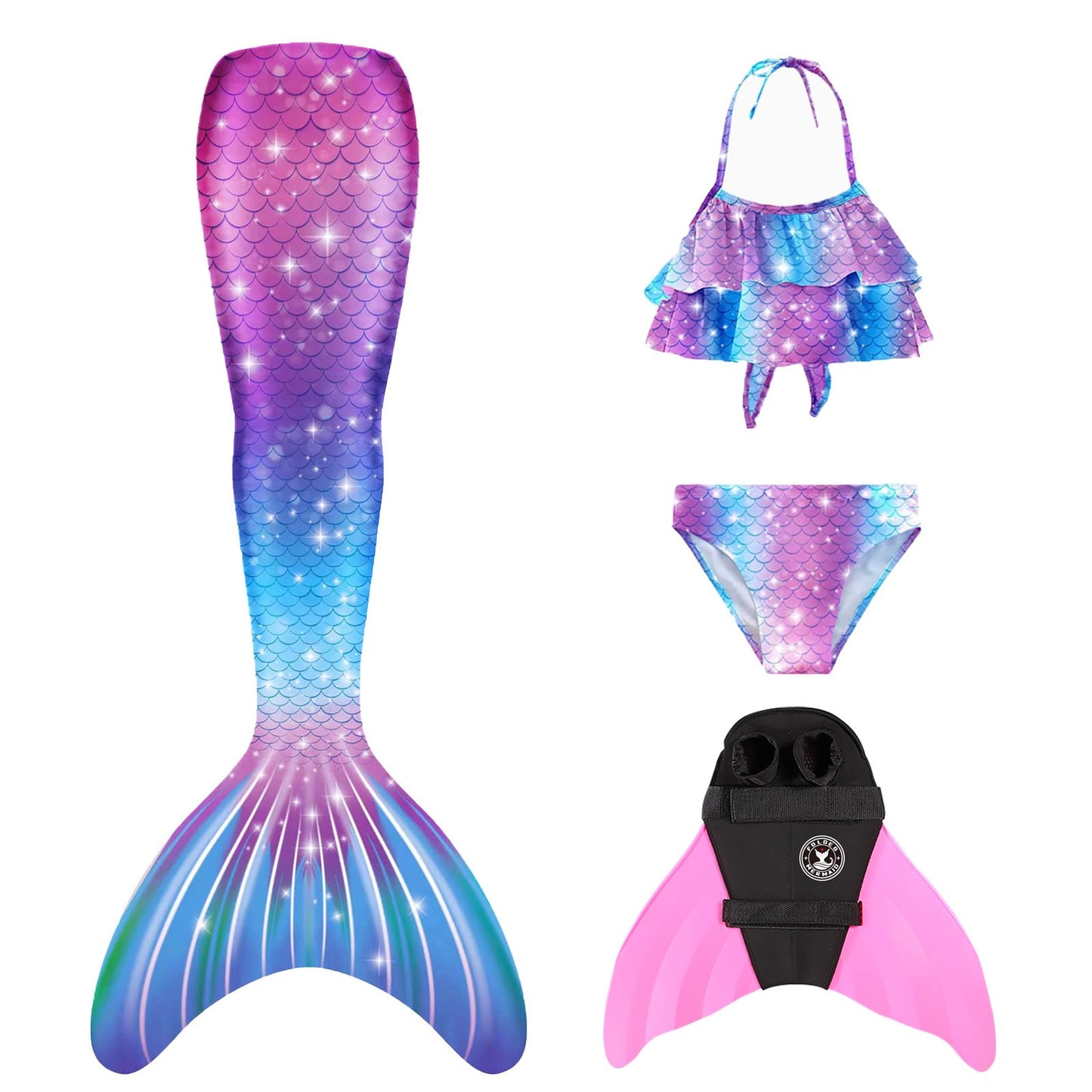 FOLOEO Mermaid Tail for Kids 4 Pieces Set（36-40），Child Monofin Pro