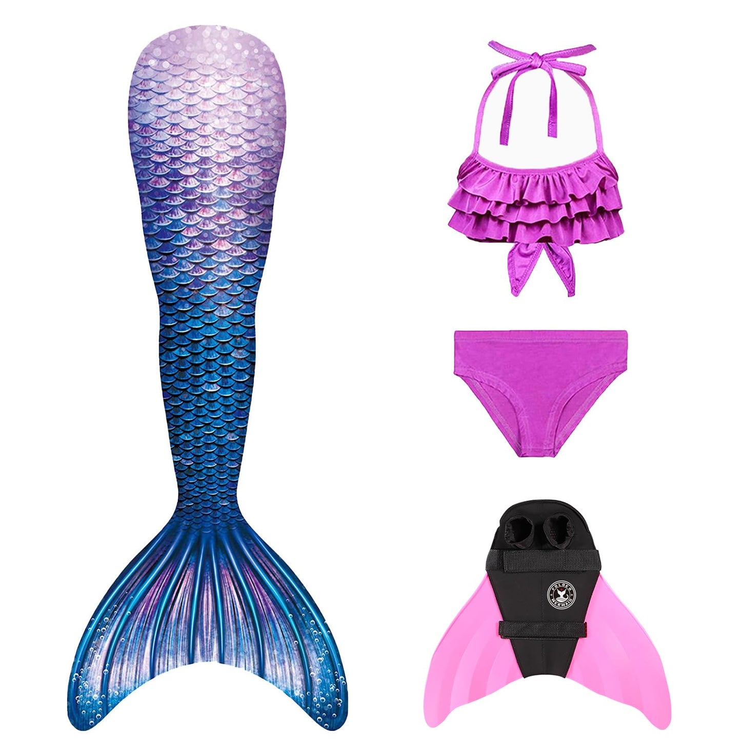 FOLOEO Mermaid Tail for Kids 4 Pieces Set（1-3），Child Monofin Pro