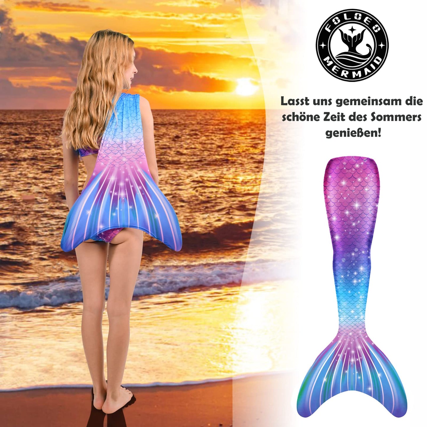 FOLOEO Mermaid Tail for Kids 4 Pieces Set（38），Child Monofin Pro/Lite