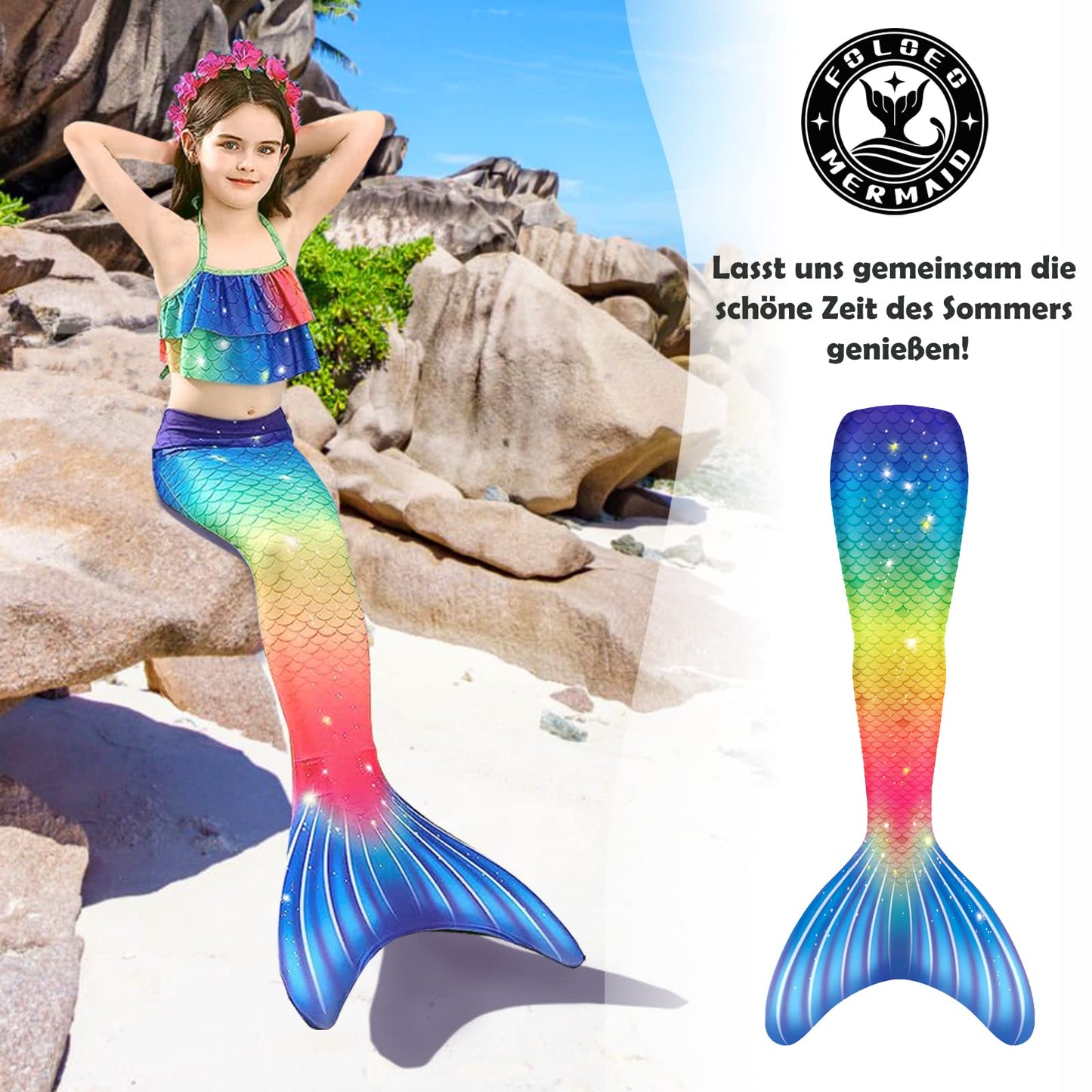 FOLOEO Mermaid Tail for Kids 4 Pieces Set（36-40），Child Monofin Pro