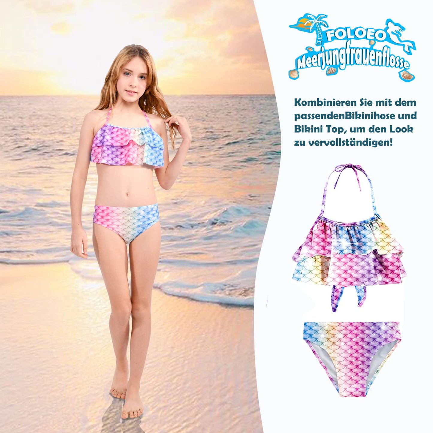 FOLOEO Mermaid Tail for Kids 4 Pieces Set（36-40），Child Monofin Lite