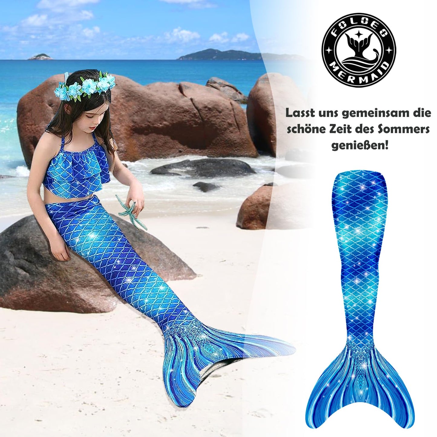 FOLOEO Mermaid Tail for Kids 4 Pieces Set（36），Child Monofin Pro/Lite