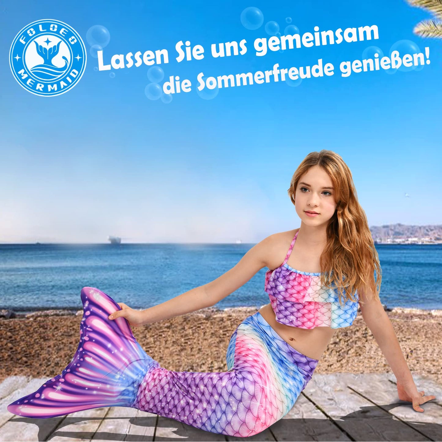 FOLOEO Mermaid Tail for Kids 4 Pieces Set（36-40），Child Monofin Lite