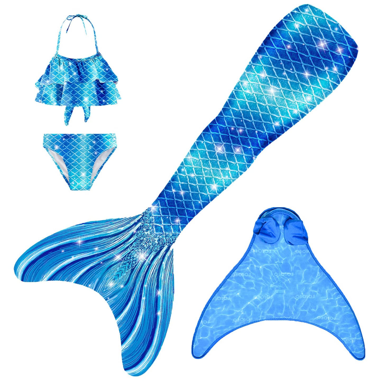 FOLOEO Mermaid Tail for Kids 4 Pieces Set（36-40），Child Monofin Lite