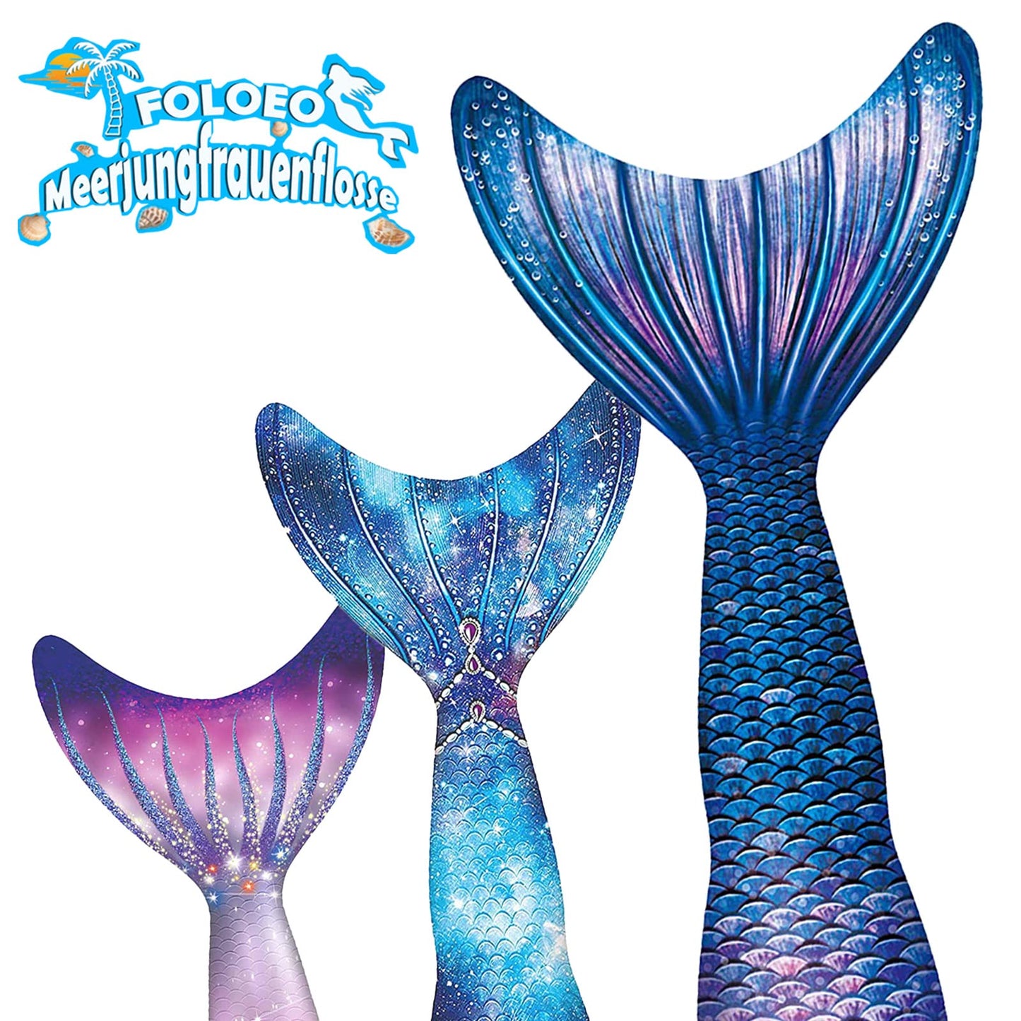 FOLOEO Mermaid Tail  for Kids 4 Pieces Set（1-3），Child Monofin Lite